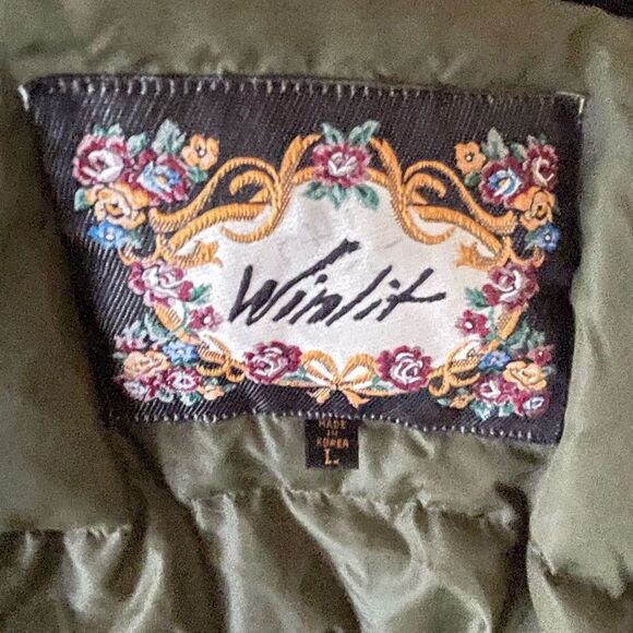 Winlit Vintage Statement Green Embroidered Puffer Jacket Duck Down Women's Large - Picture 13 of 16